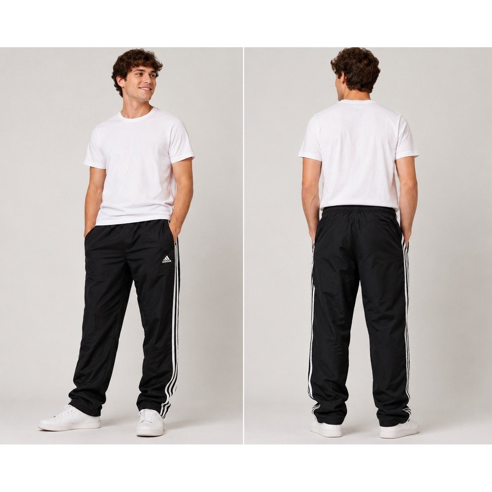Vintage 2002‎ Adidas Track Pants Mens Medium Black 3 Stripe Side Zip Y2K